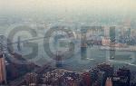 New York Aerial view of Brooklyn Bridge from top of world trade tower USA United States of Ameri...